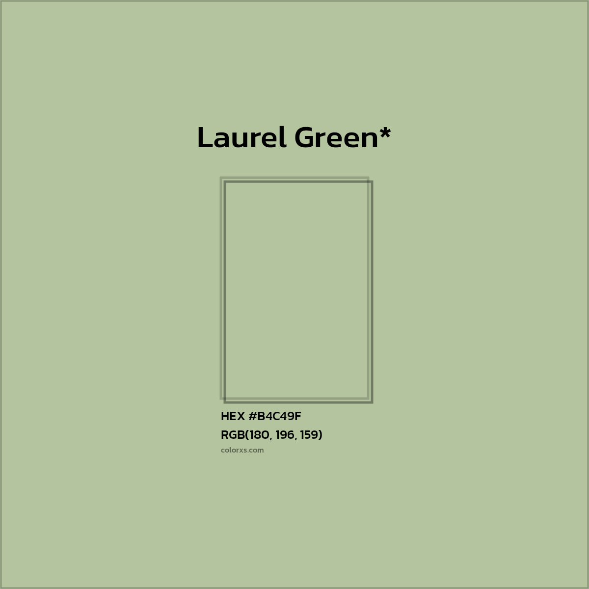 #B4C49F hex color. RGB, RYB, CMYK, HSL, HSV codes and color conversions. Matching color names, palettes, paints.