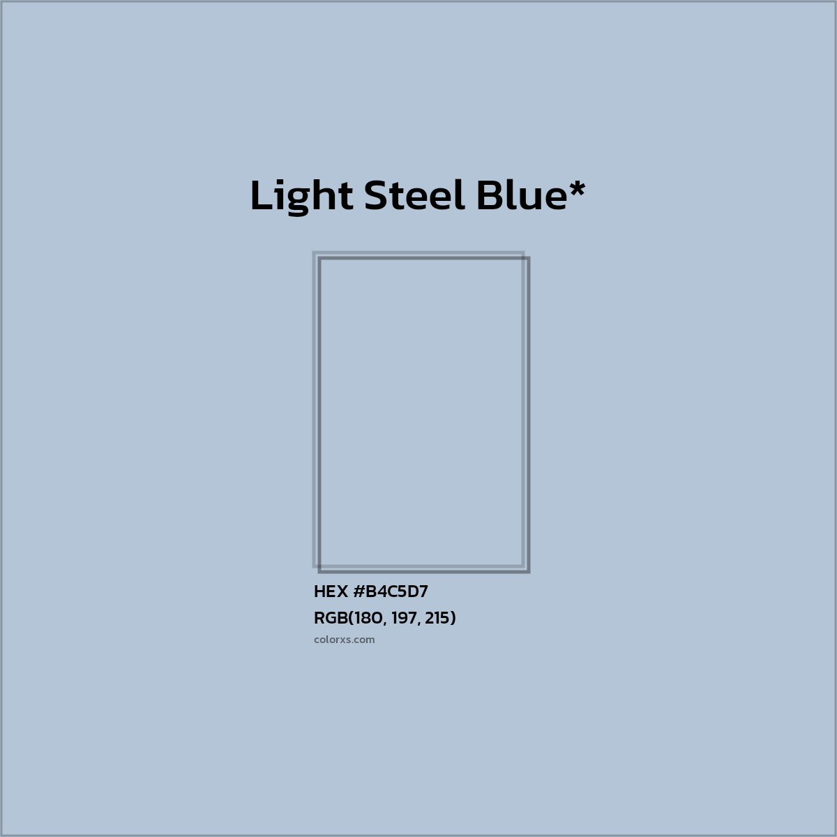 #B4C5D7 hex color. RGB, RYB, CMYK, HSL, HSV codes and color conversions. Matching color names, palettes, paints.