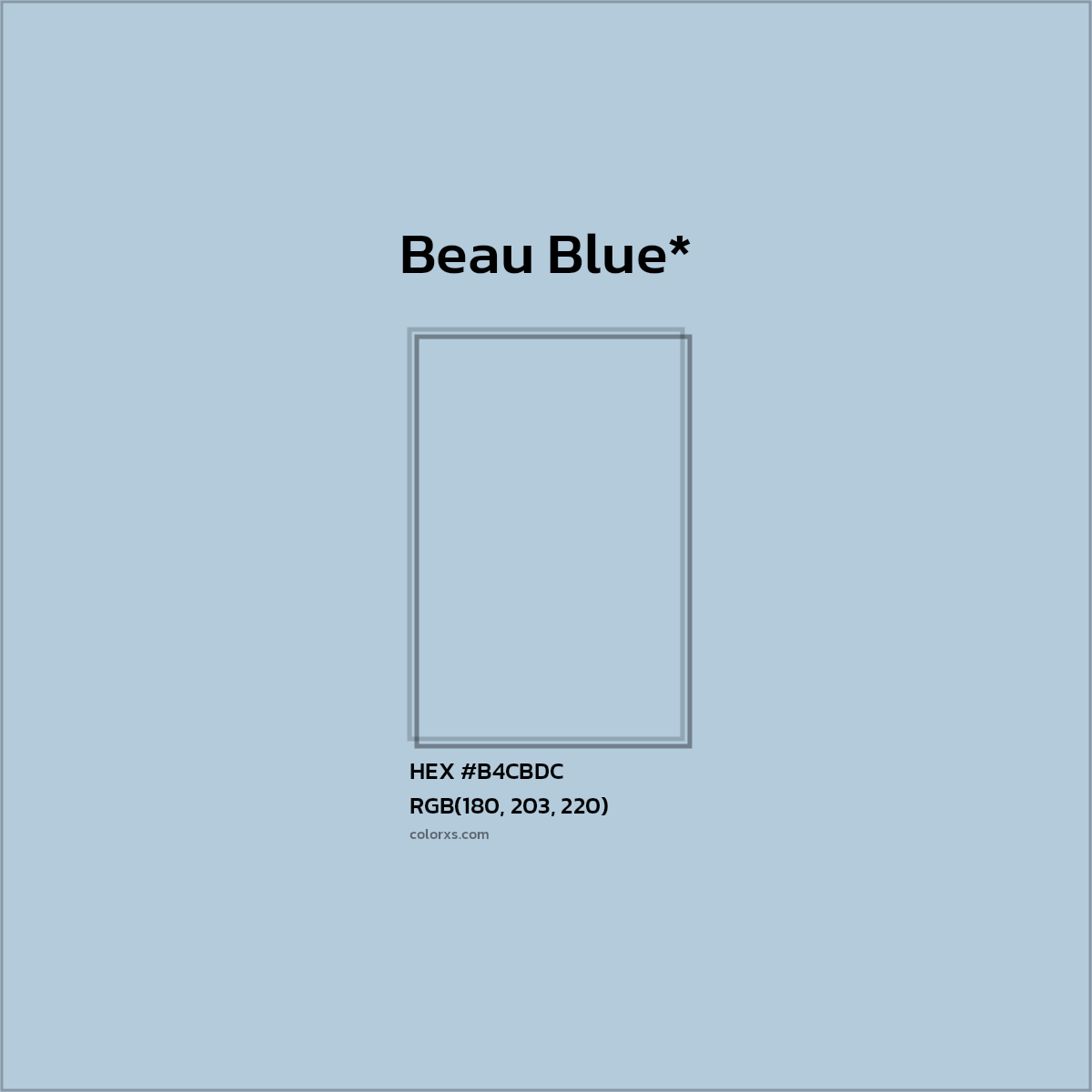#B4CBDC hex color. RGB, RYB, CMYK, HSL, HSV codes and color conversions. Matching color names, palettes, paints.