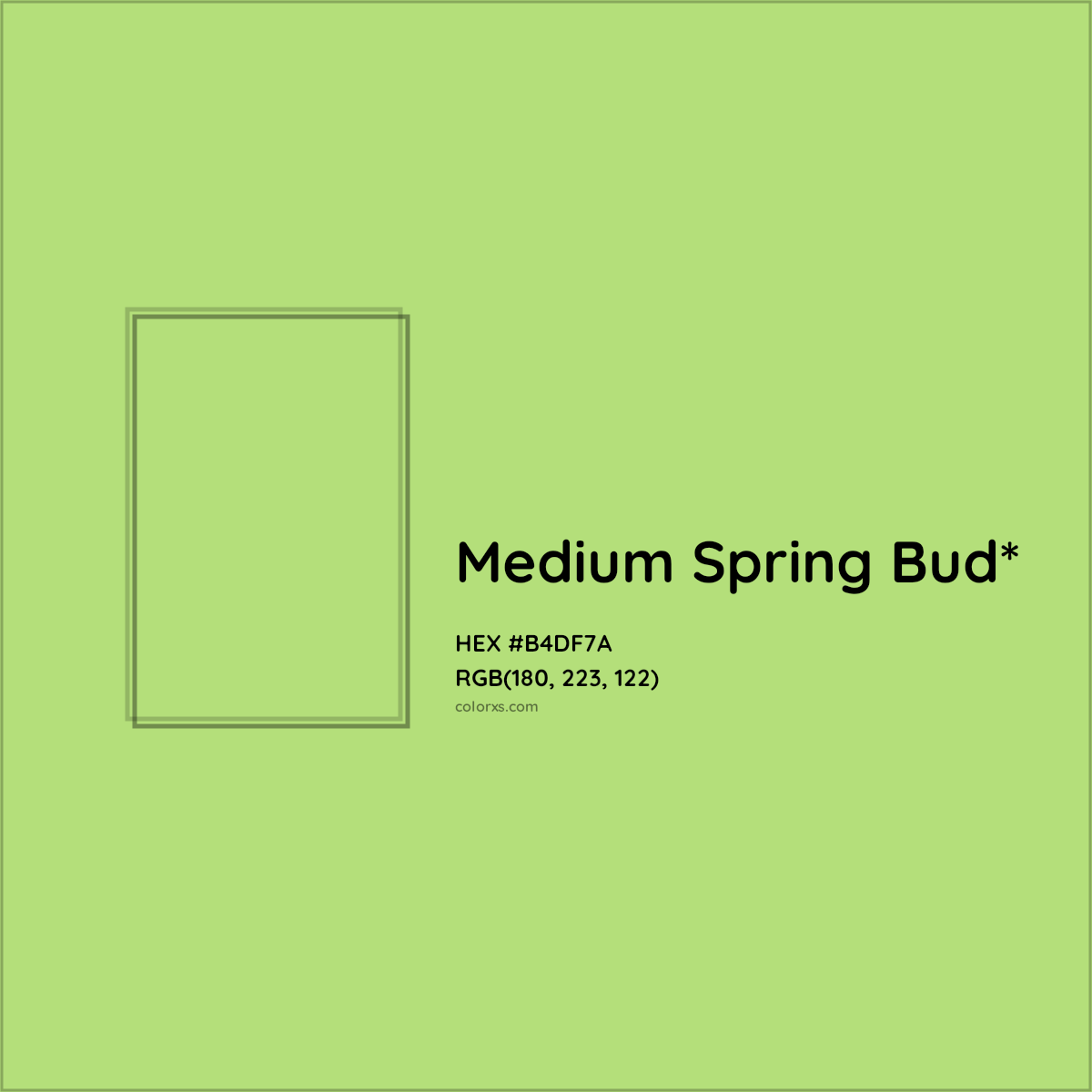 #B4DF7A hex color. RGB, RYB, CMYK, HSL, HSV codes and color conversions. Matching color names, palettes, paints.