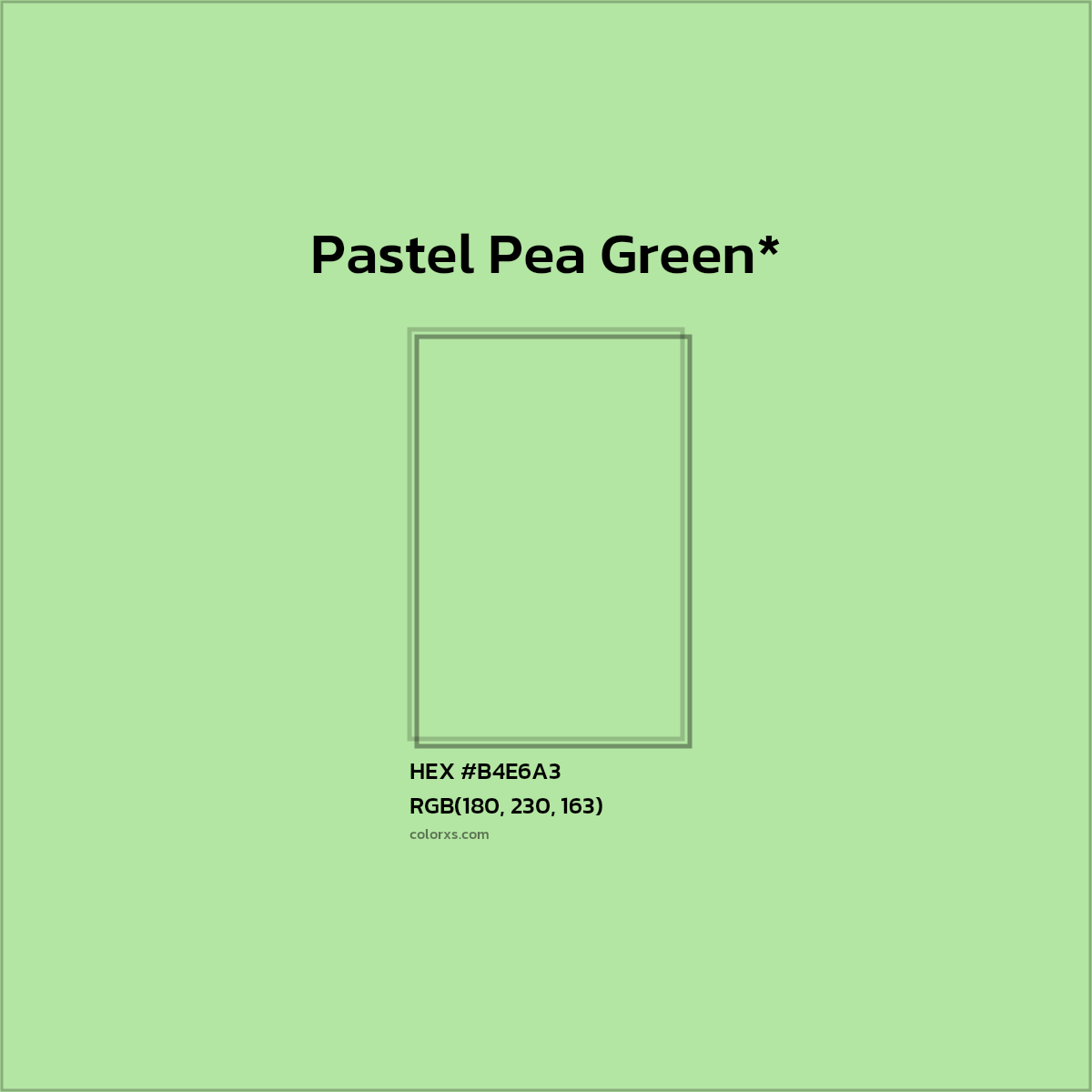 #B4E6A3 hex color. RGB, RYB, CMYK, HSL, HSV codes and color conversions. Matching color names, palettes, paints.