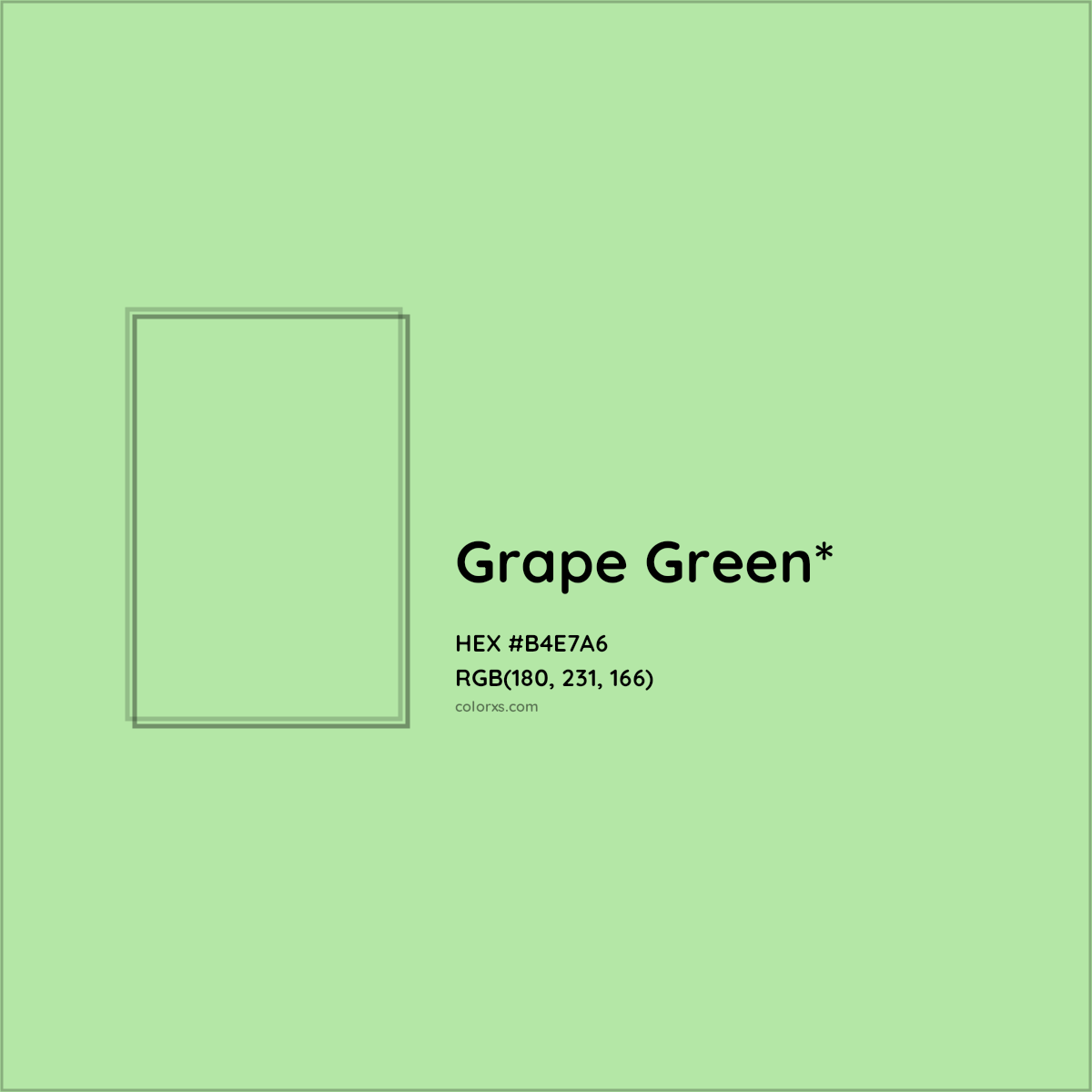 #B4E7A6 hex color. RGB, RYB, CMYK, HSL, HSV codes and color conversions. Matching color names, palettes, paints.