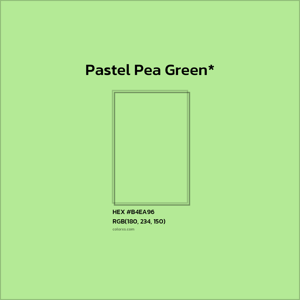 #B4EA96 hex color. RGB, RYB, CMYK, HSL, HSV codes and color conversions. Matching color names, palettes, paints.