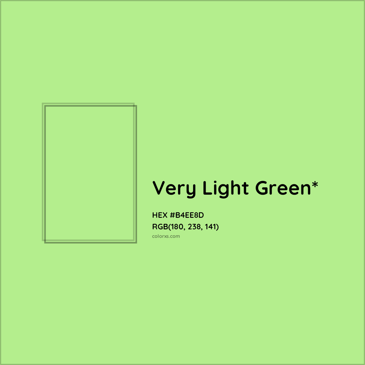 #B4EE8D hex color. RGB, RYB, CMYK, HSL, HSV codes and color conversions. Matching color names, palettes, paints.