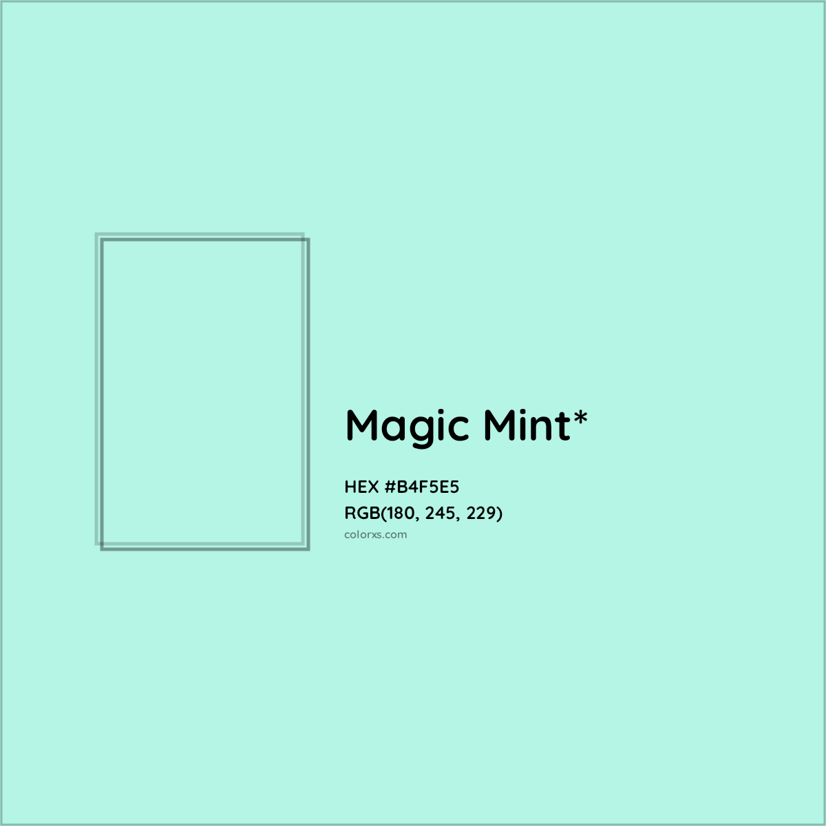 #B4F5E5 hex color. RGB, RYB, CMYK, HSL, HSV codes and color conversions. Matching color names, palettes, paints.