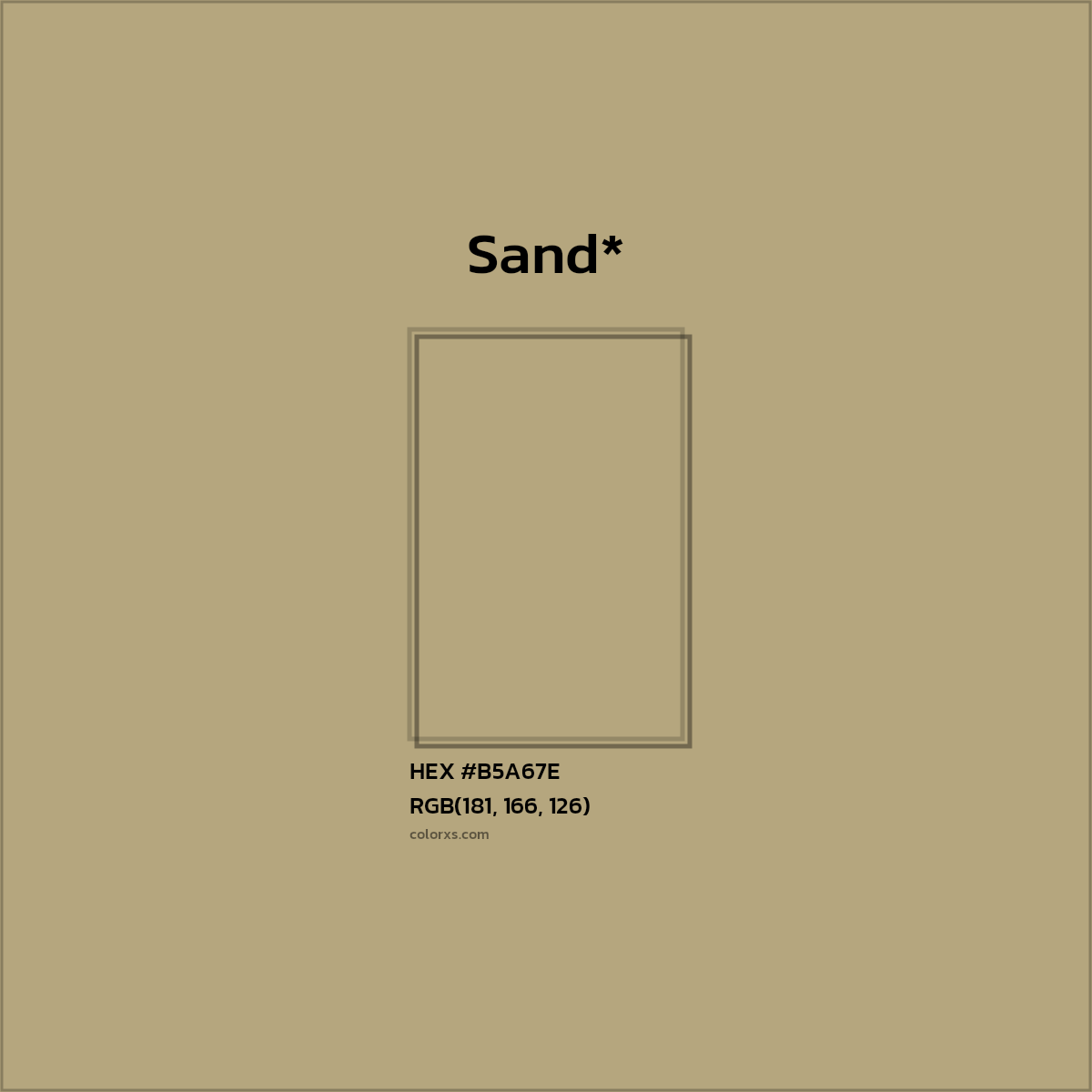 #B5A67E hex color. RGB, RYB, CMYK, HSL, HSV codes and color conversions. Matching color names, palettes, paints.