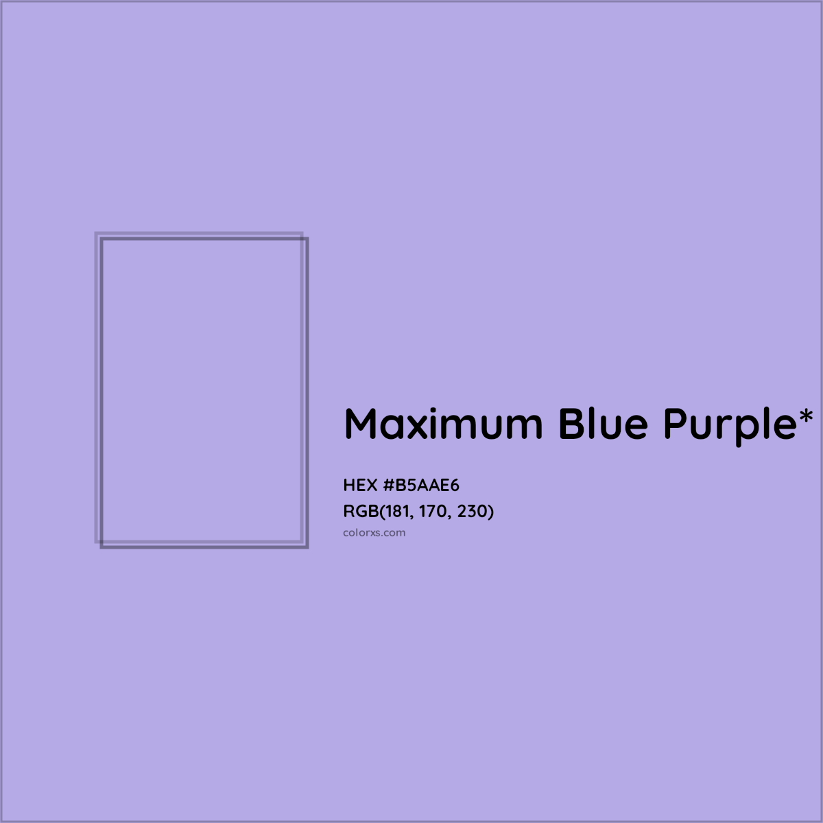 #B5AAE6 hex color. RGB, RYB, CMYK, HSL, HSV codes and color conversions. Matching color names, palettes, paints.
