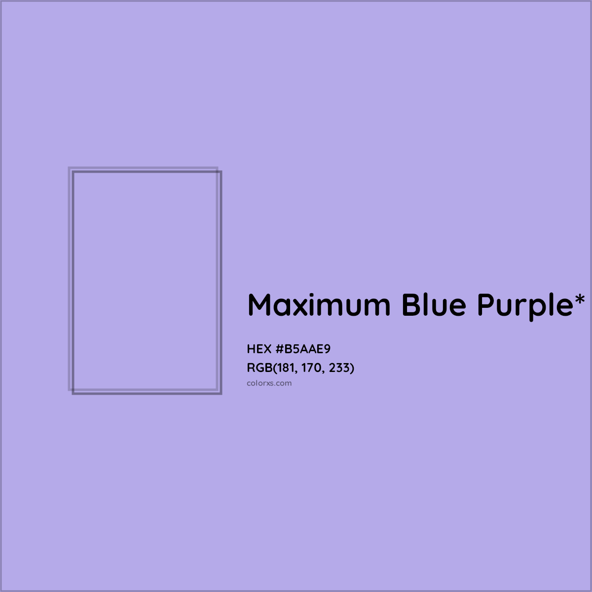 #B5AAE9 hex color. RGB, RYB, CMYK, HSL, HSV codes and color conversions. Matching color names, palettes, paints.
