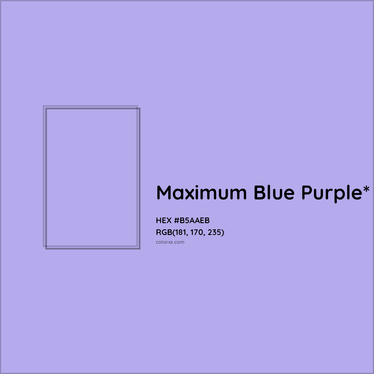 #B5AAEB hex color. RGB, RYB, CMYK, HSL, HSV codes and color conversions. Matching color names, palettes, paints.