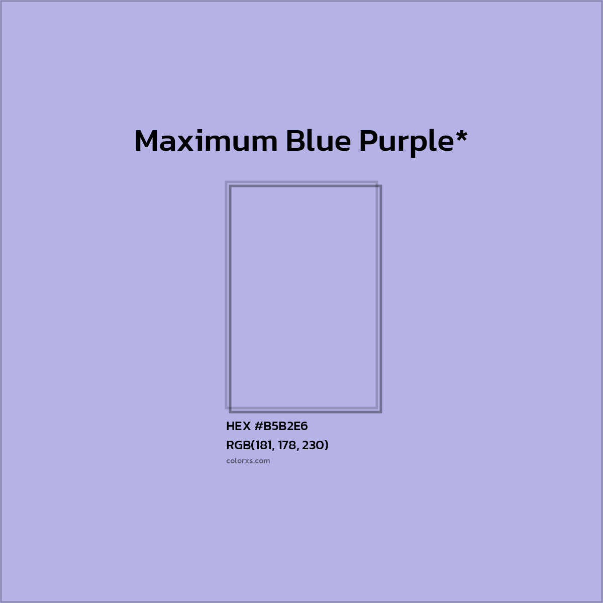 #B5B2E6 hex color. RGB, RYB, CMYK, HSL, HSV codes and color conversions. Matching color names, palettes, paints.