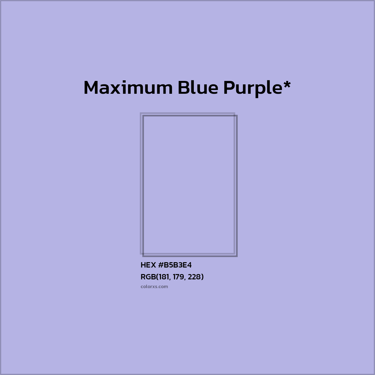 #B5B3E4 hex color. RGB, RYB, CMYK, HSL, HSV codes and color conversions. Matching color names, palettes, paints.