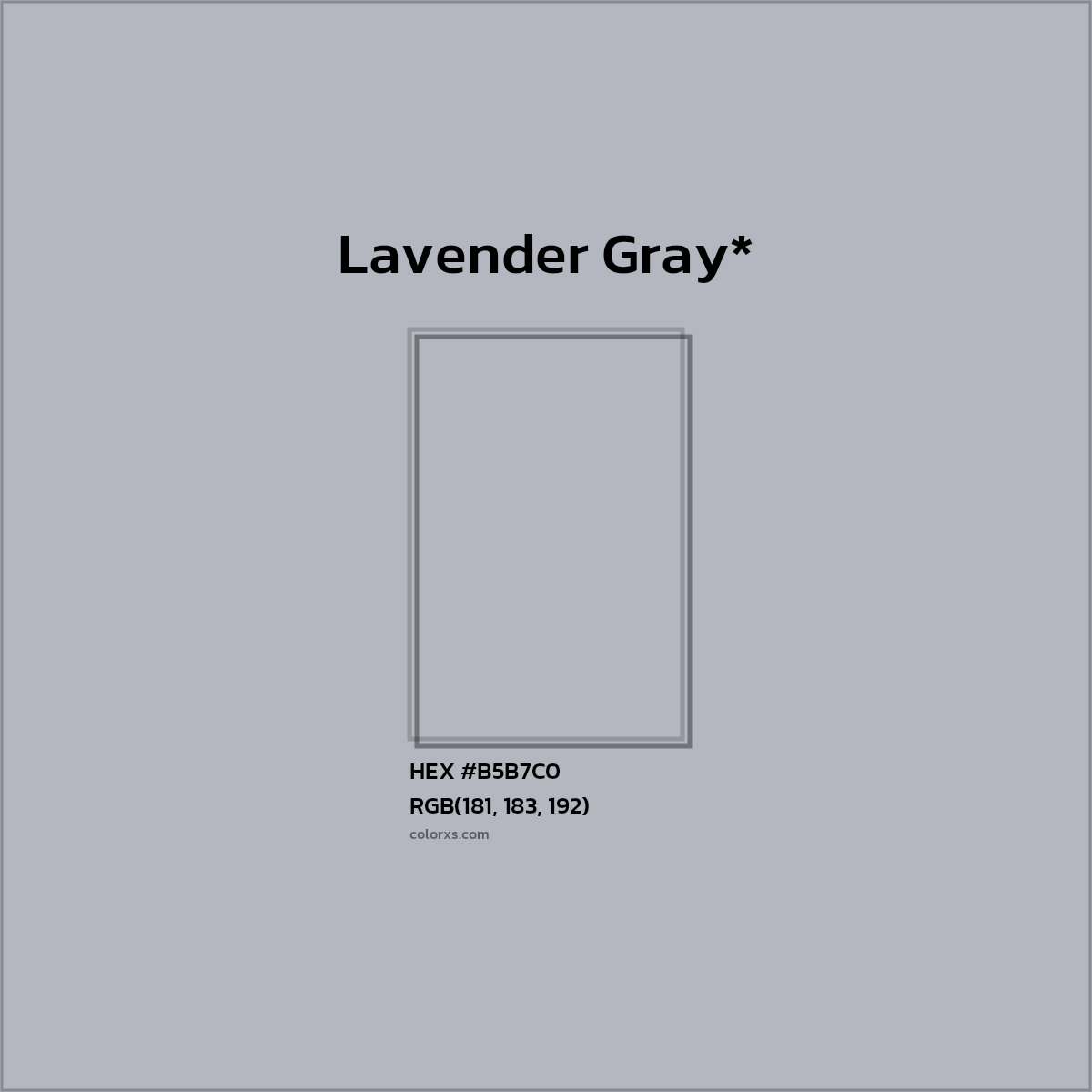 #B5B7C0 hex color. RGB, RYB, CMYK, HSL, HSV codes and color conversions. Matching color names, palettes, paints.