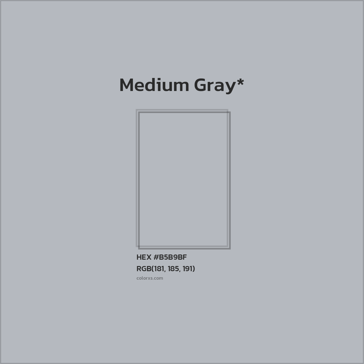 #B5B9BF hex color. RGB, RYB, CMYK, HSL, HSV codes and color conversions. Matching color names, palettes, paints.