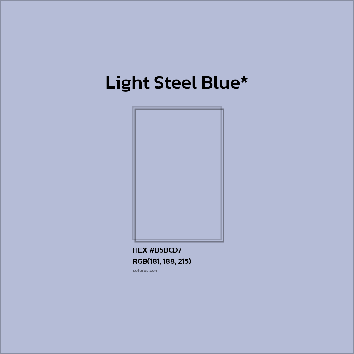 #B5BCD7 hex color. RGB, RYB, CMYK, HSL, HSV codes and color conversions. Matching color names, palettes, paints.