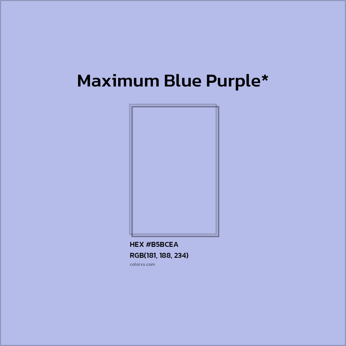 #B5BCEA hex color. RGB, RYB, CMYK, HSL, HSV codes and color conversions. Matching color names, palettes, paints.