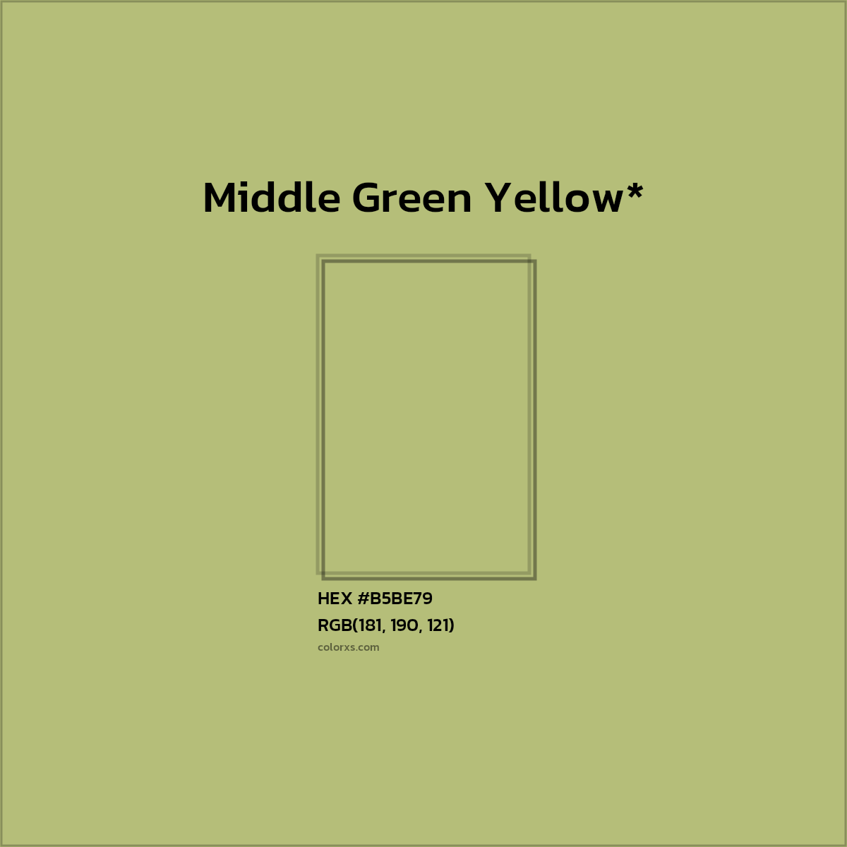 #B5BE79 hex color. RGB, RYB, CMYK, HSL, HSV codes and color conversions. Matching color names, palettes, paints.