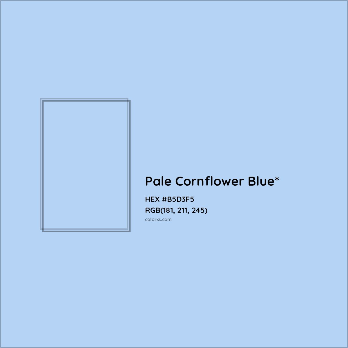 #B5D3F5 hex color. RGB, RYB, CMYK, HSL, HSV codes and color conversions. Matching color names, palettes, paints.