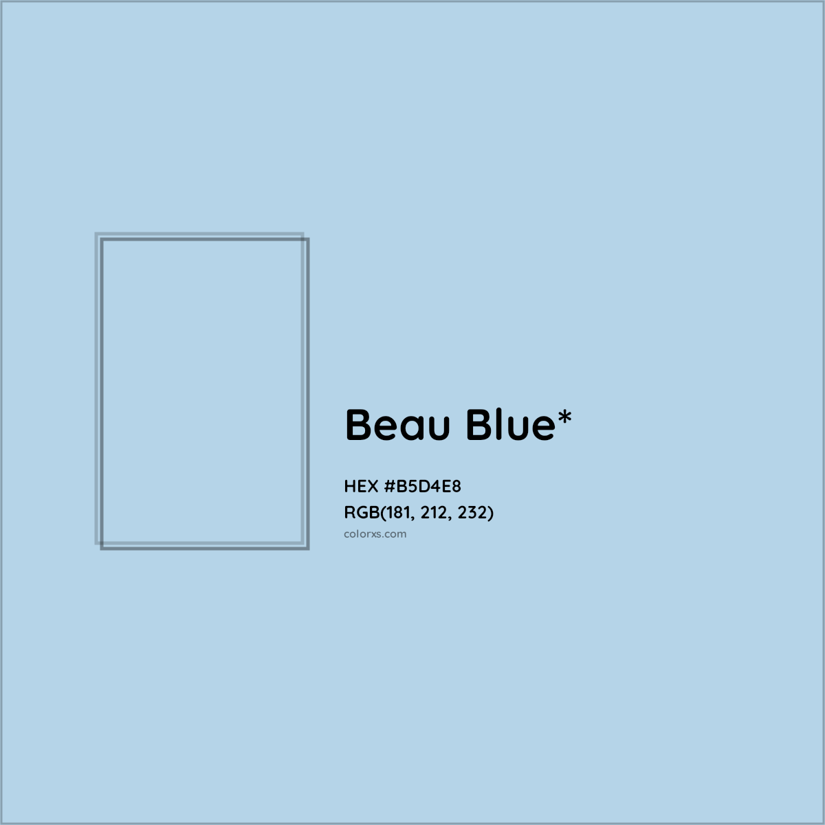 #B5D4E8 hex color. RGB, RYB, CMYK, HSL, HSV codes and color conversions. Matching color names, palettes, paints.