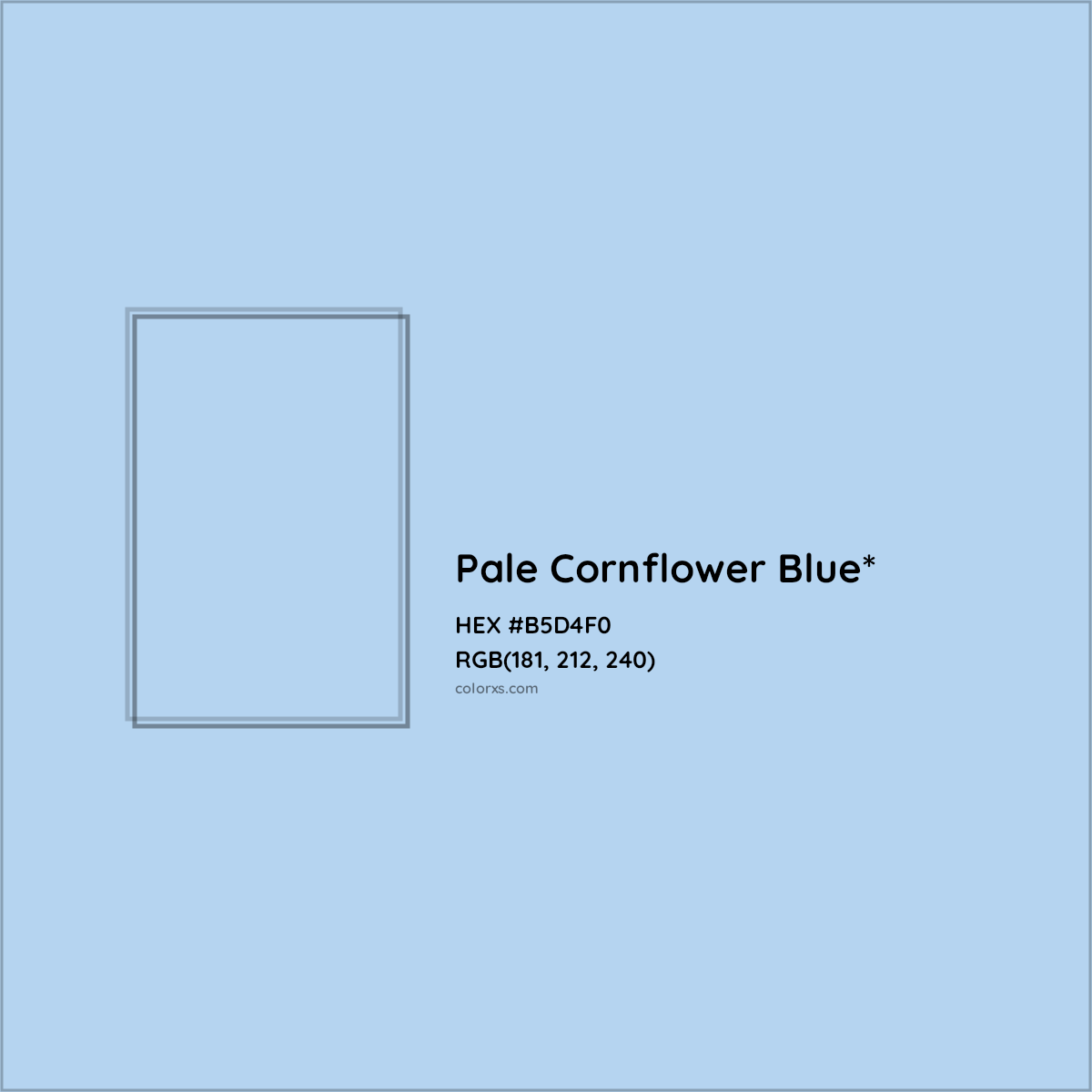 #B5D4F0 hex color. RGB, RYB, CMYK, HSL, HSV codes and color conversions. Matching color names, palettes, paints.