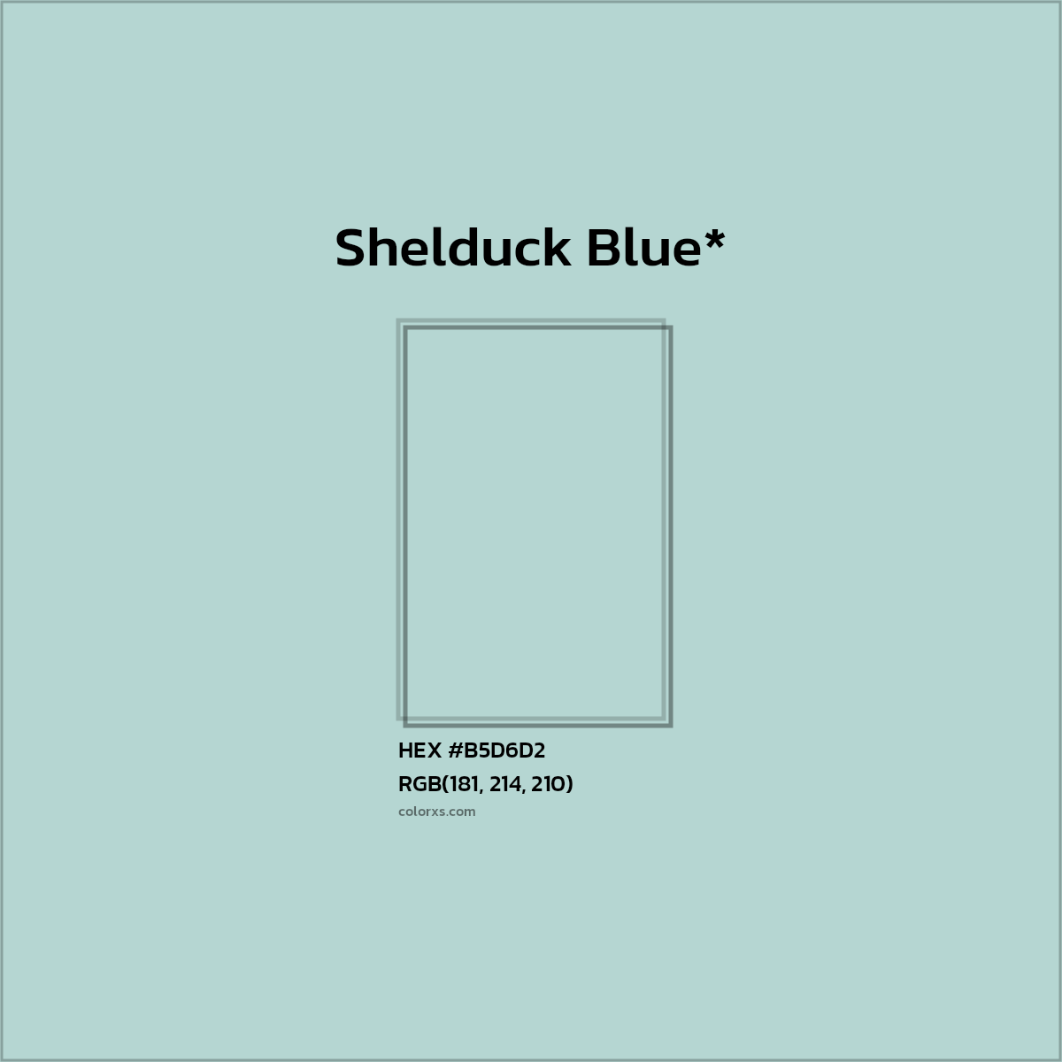 #B5D6D2 hex color. RGB, RYB, CMYK, HSL, HSV codes and color conversions. Matching color names, palettes, paints.