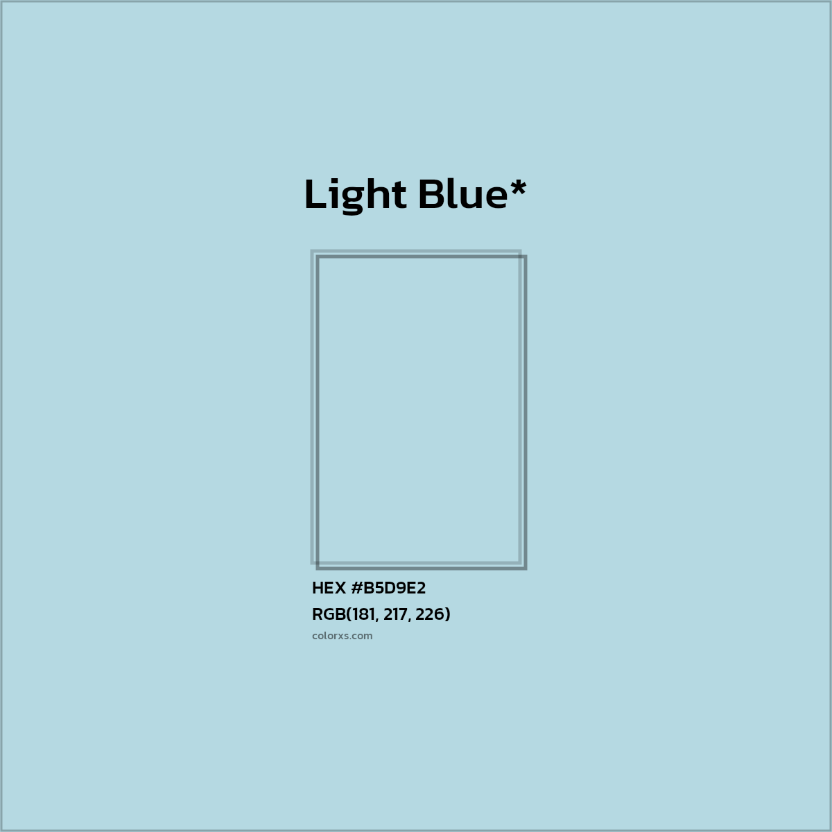 #B5D9E2 hex color. RGB, RYB, CMYK, HSL, HSV codes and color conversions. Matching color names, palettes, paints.