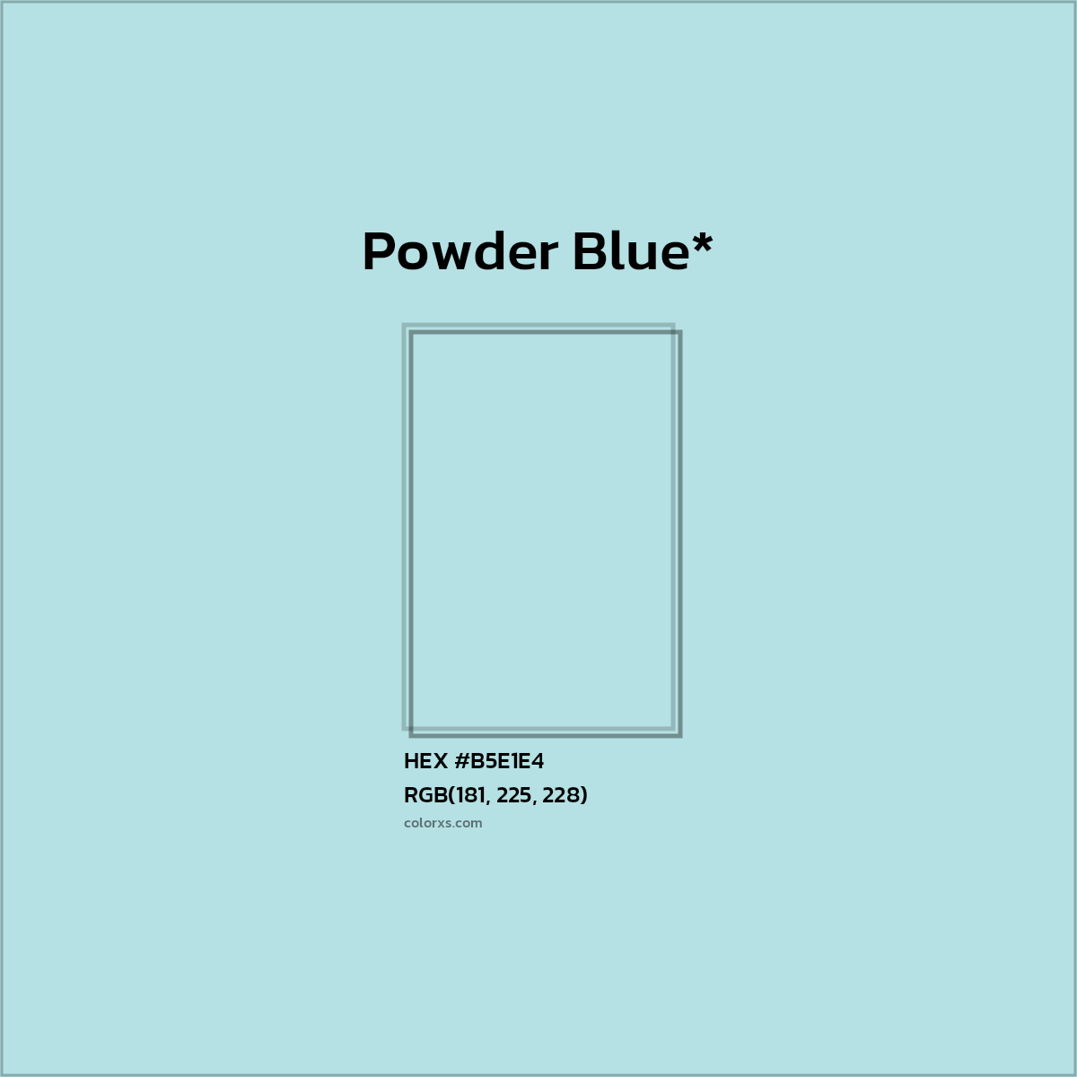 #B5E1E4 hex color. RGB, RYB, CMYK, HSL, HSV codes and color conversions. Matching color names, palettes, paints.