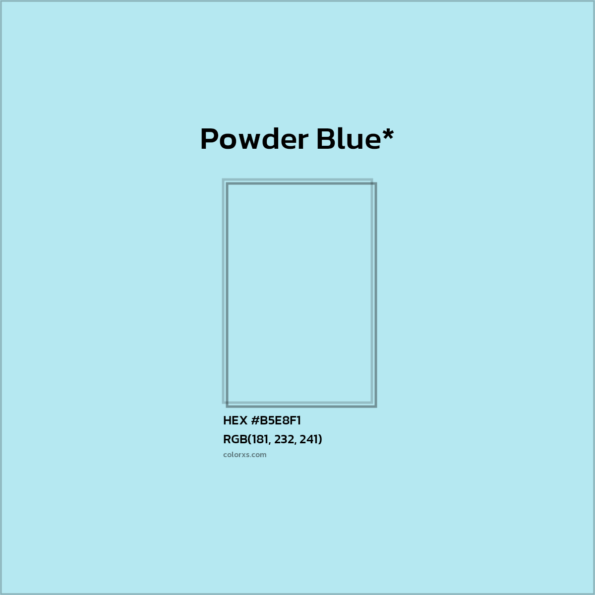 #B5E8F1 hex color. RGB, RYB, CMYK, HSL, HSV codes and color conversions. Matching color names, palettes, paints.