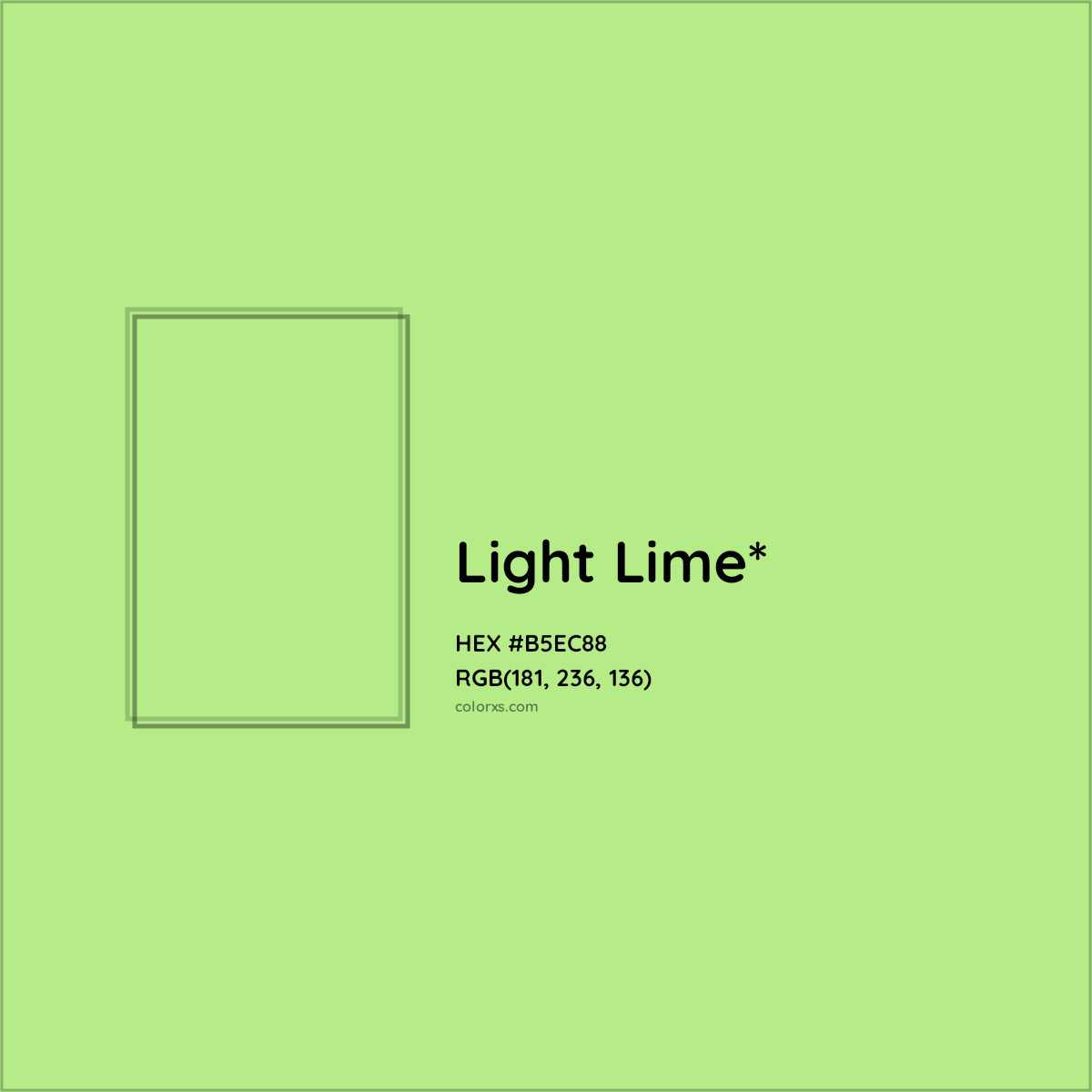 #B5EC88 hex color. RGB, RYB, CMYK, HSL, HSV codes and color conversions. Matching color names, palettes, paints.