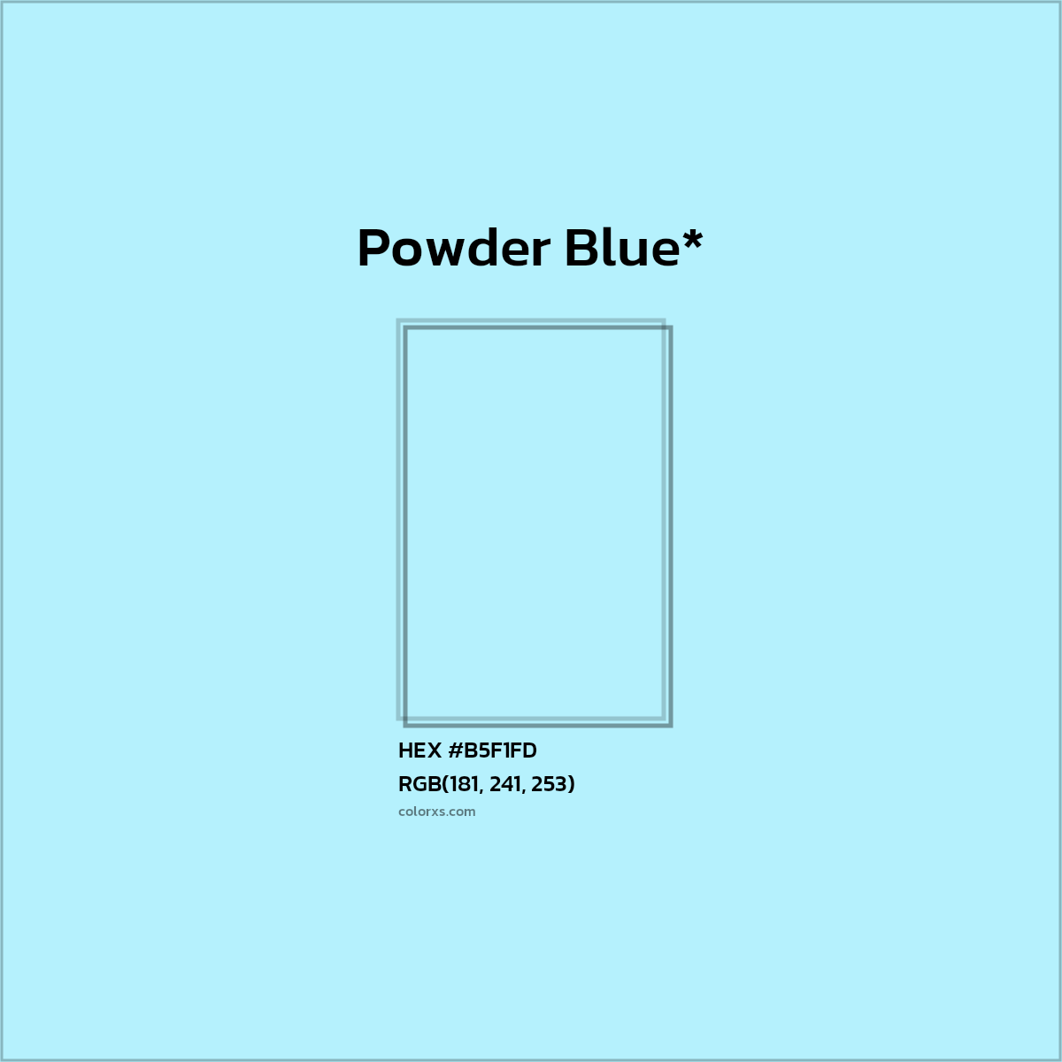 #B5F1FD hex color. RGB, RYB, CMYK, HSL, HSV codes and color conversions. Matching color names, palettes, paints.