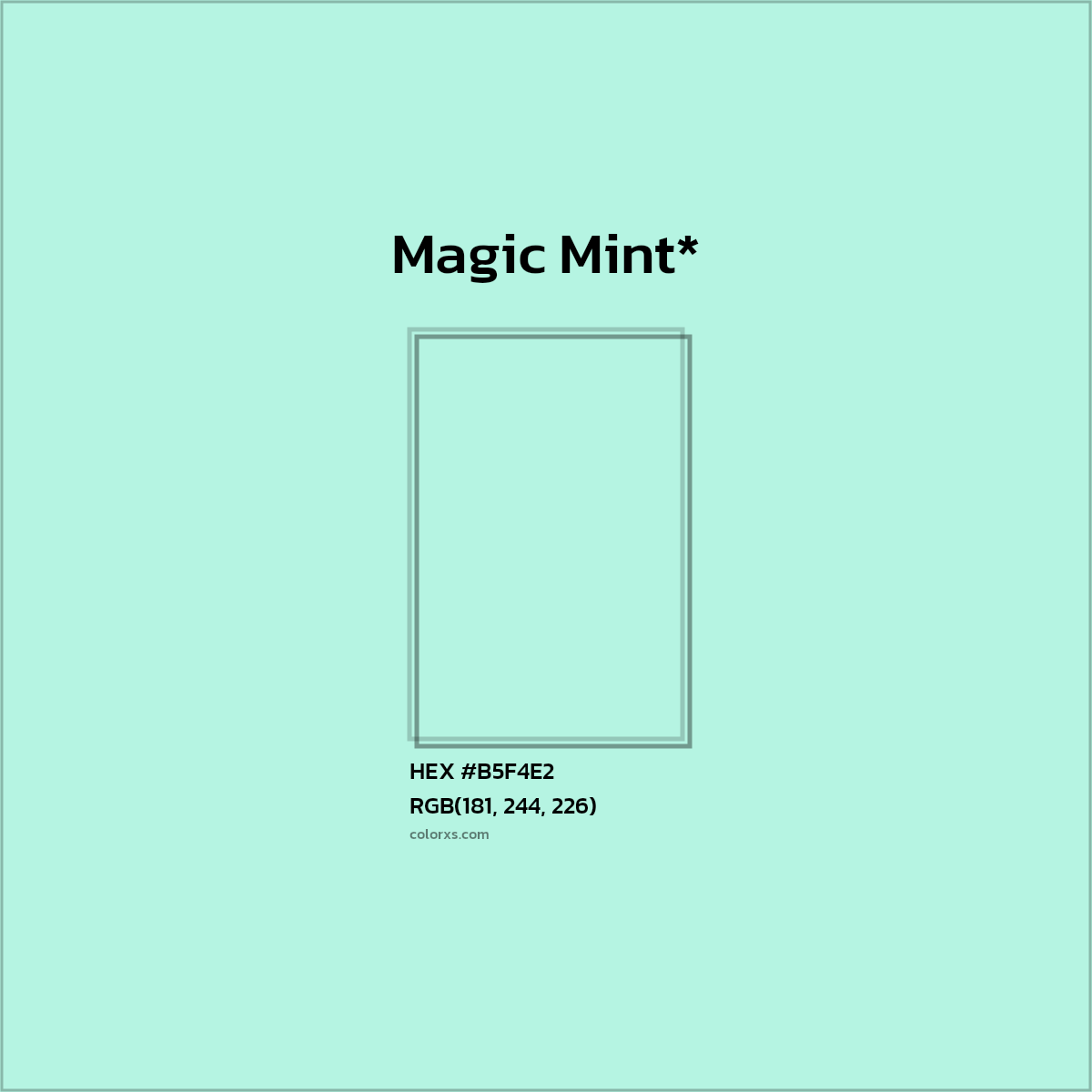 #B5F4E2 hex color. RGB, RYB, CMYK, HSL, HSV codes and color conversions. Matching color names, palettes, paints.