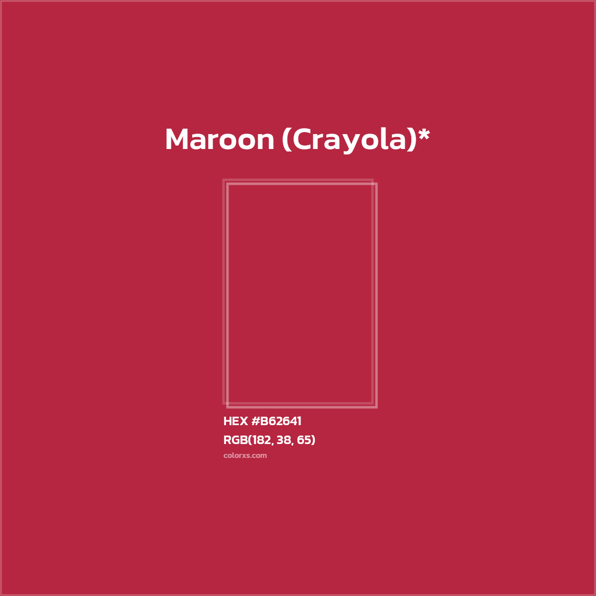 #B62641 hex color. RGB, RYB, CMYK, HSL, HSV codes and color conversions. Matching color names, palettes, paints.
