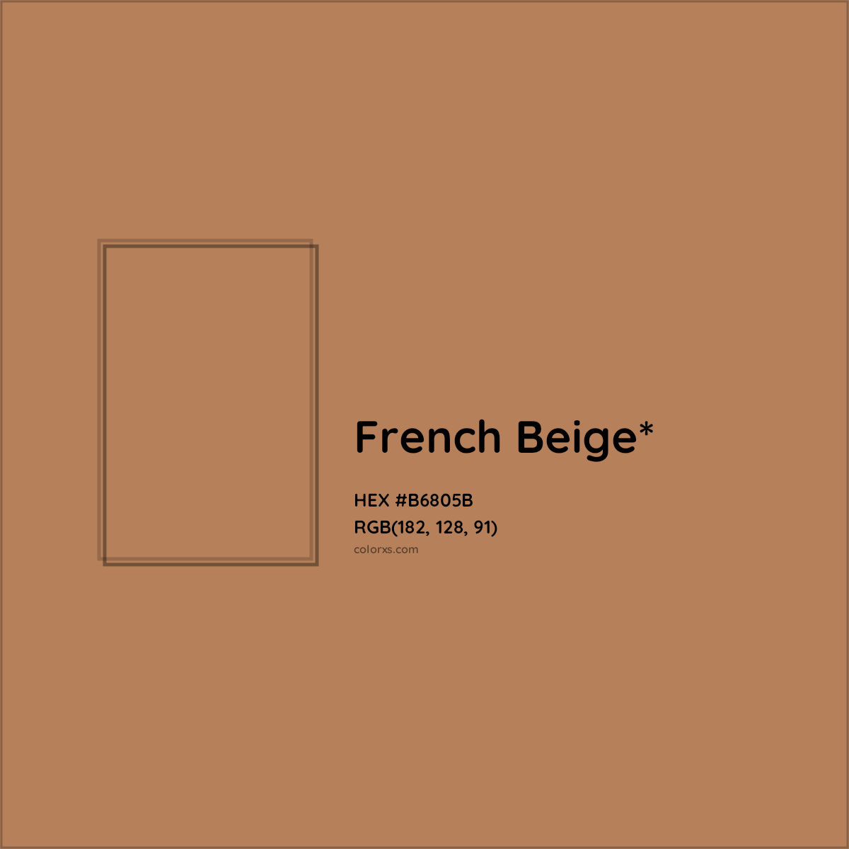 #B6805B hex color. RGB, RYB, CMYK, HSL, HSV codes and color conversions. Matching color names, palettes, paints.