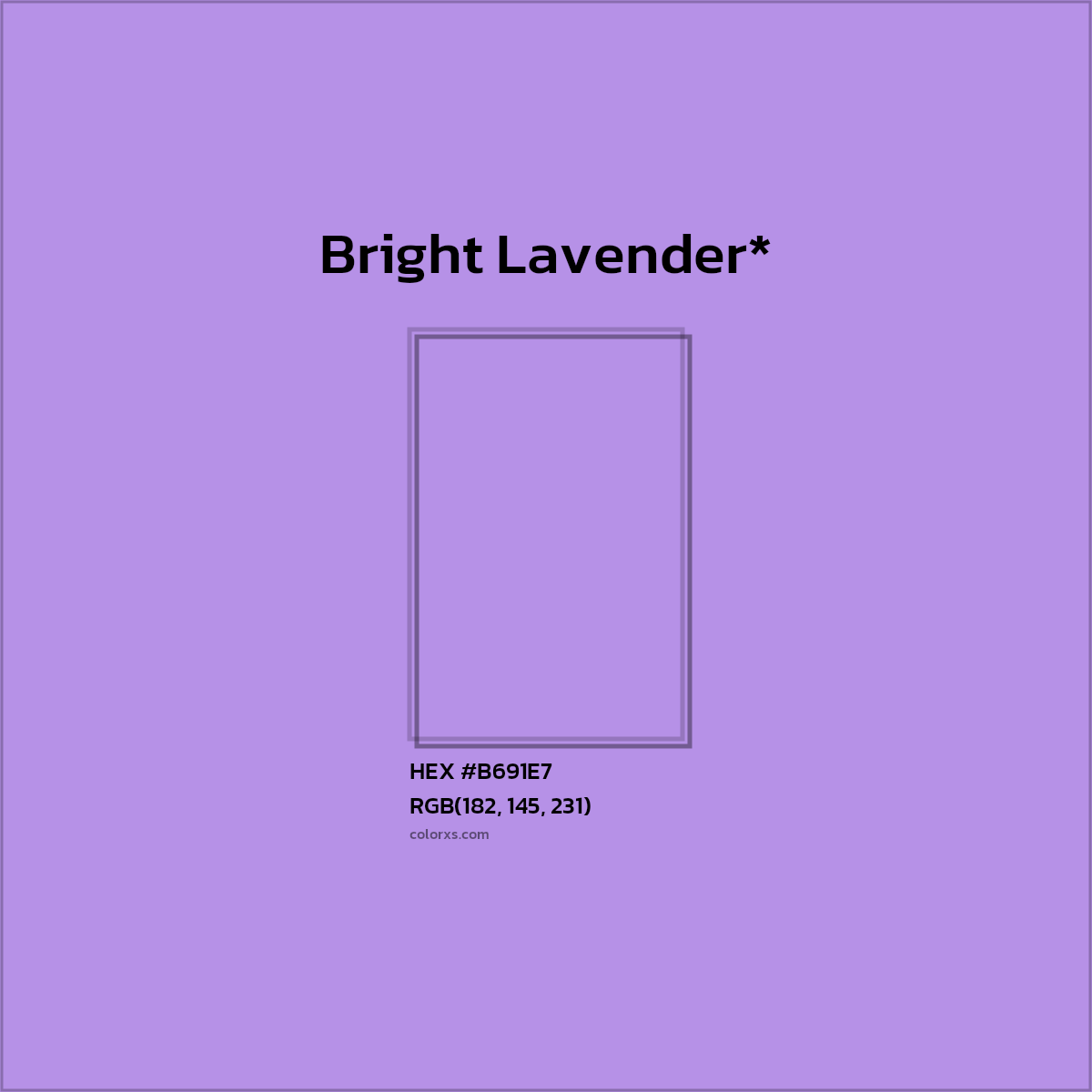 #B691E7 hex color. RGB, RYB, CMYK, HSL, HSV codes and color conversions. Matching color names, palettes, paints.