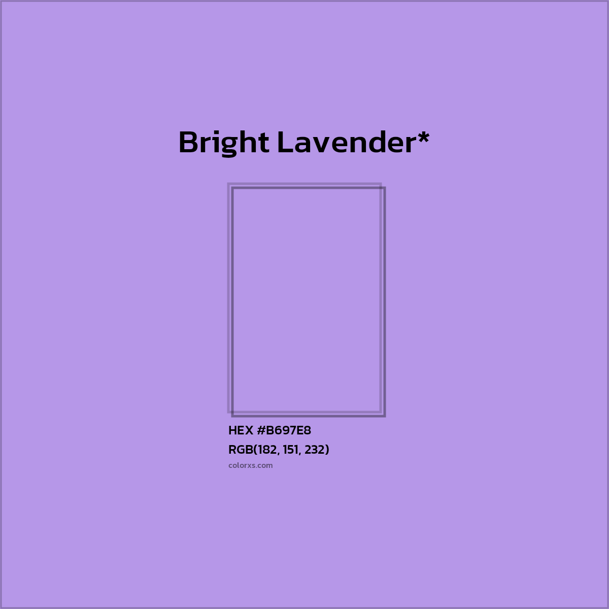 #B697E8 hex color. RGB, RYB, CMYK, HSL, HSV codes and color conversions. Matching color names, palettes, paints.