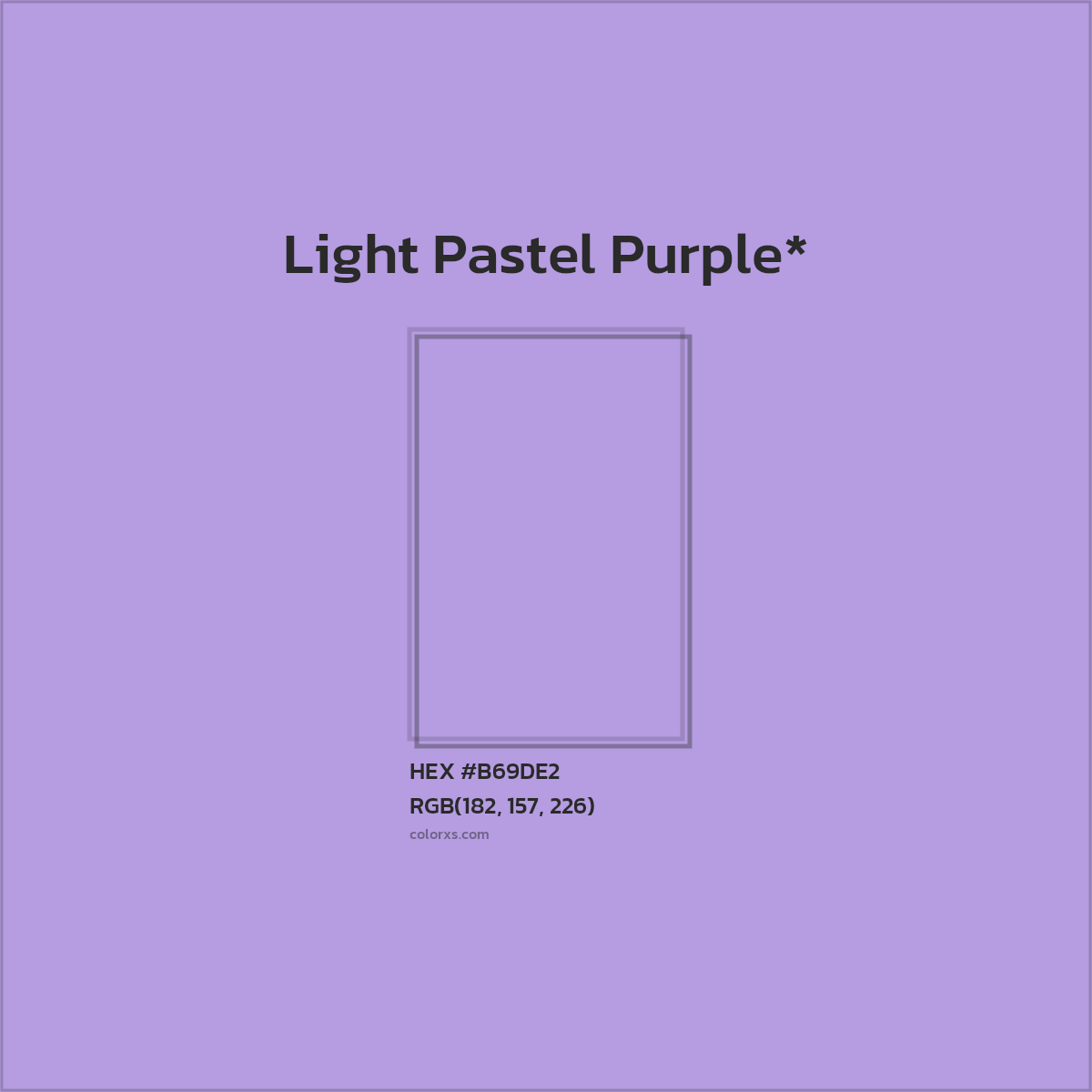 #B69DE2 hex color. RGB, RYB, CMYK, HSL, HSV codes and color conversions. Matching color names, palettes, paints.