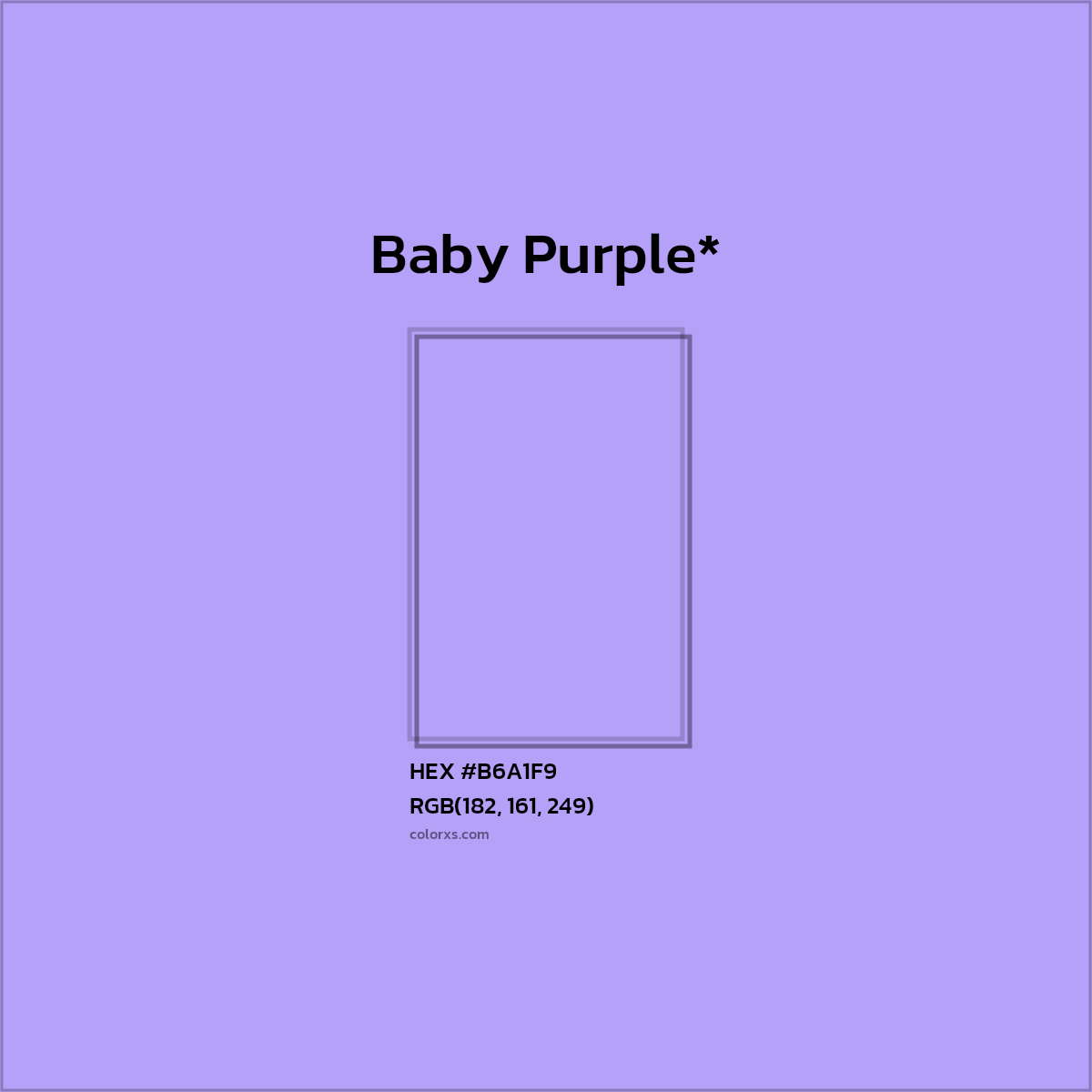 #B6A1F9 hex color. RGB, RYB, CMYK, HSL, HSV codes and color conversions. Matching color names, palettes, paints.