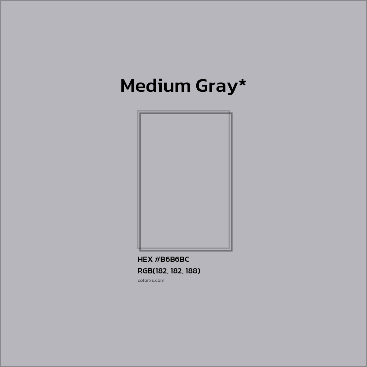 #B6B6BC hex color. RGB, RYB, CMYK, HSL, HSV codes and color conversions. Matching color names, palettes, paints.