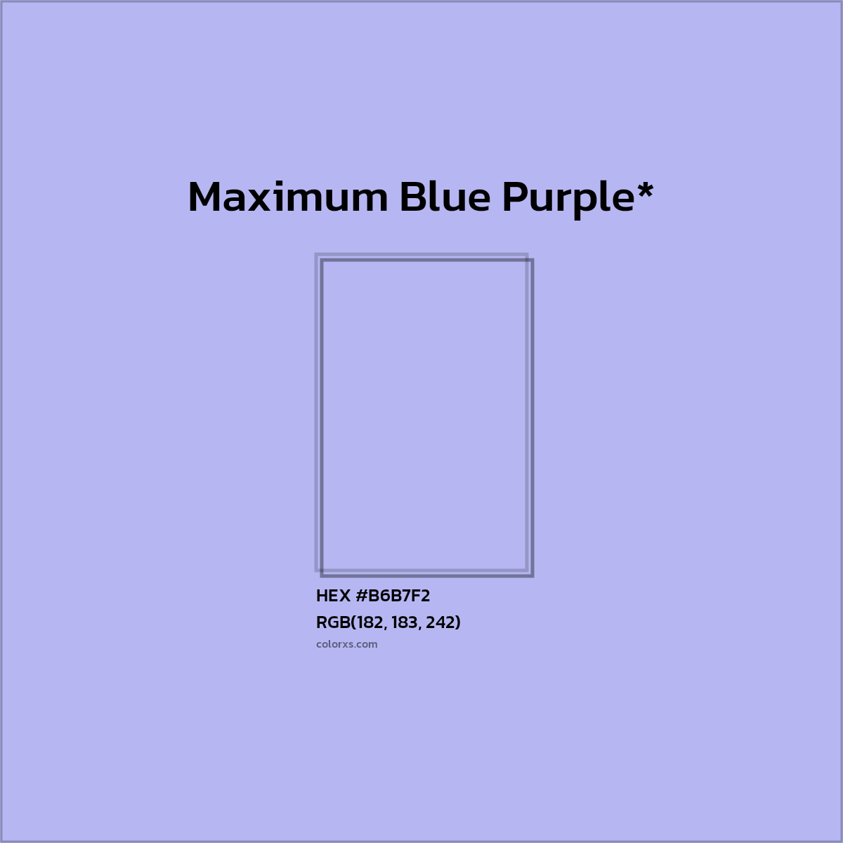 #B6B7F2 hex color. RGB, RYB, CMYK, HSL, HSV codes and color conversions. Matching color names, palettes, paints.