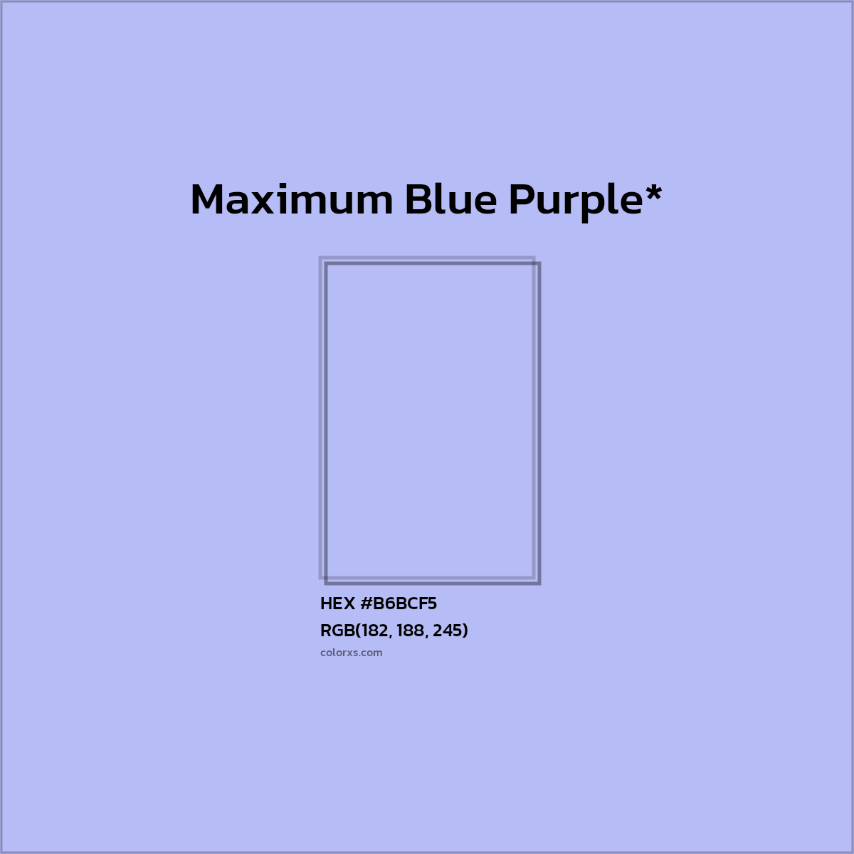 #B6BCF5 hex color. RGB, RYB, CMYK, HSL, HSV codes and color conversions. Matching color names, palettes, paints.