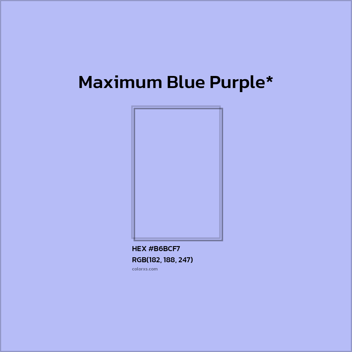 #B6BCF7 hex color. RGB, RYB, CMYK, HSL, HSV codes and color conversions. Matching color names, palettes, paints.