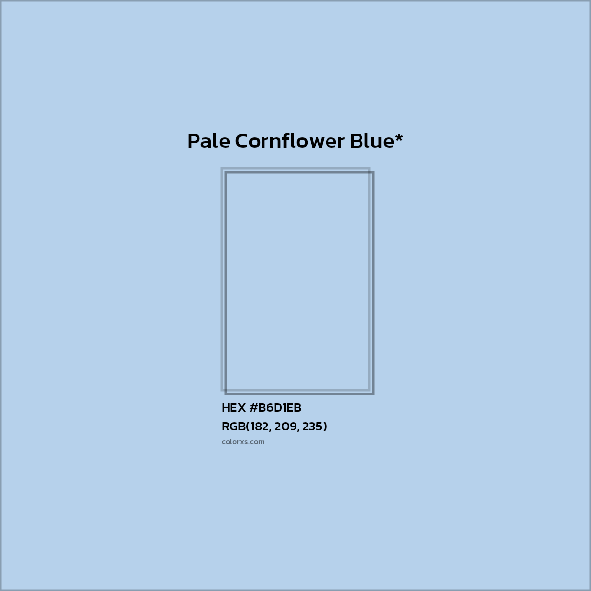 #B6D1EB hex color. RGB, RYB, CMYK, HSL, HSV codes and color conversions. Matching color names, palettes, paints.