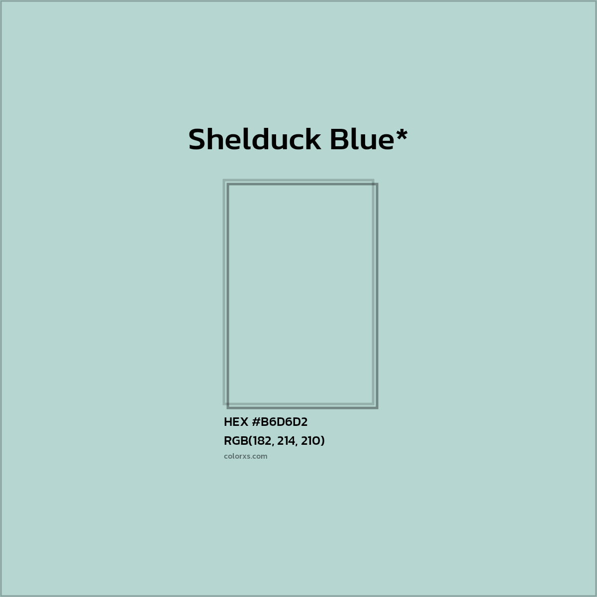 #B6D6D2 hex color. RGB, RYB, CMYK, HSL, HSV codes and color conversions. Matching color names, palettes, paints.