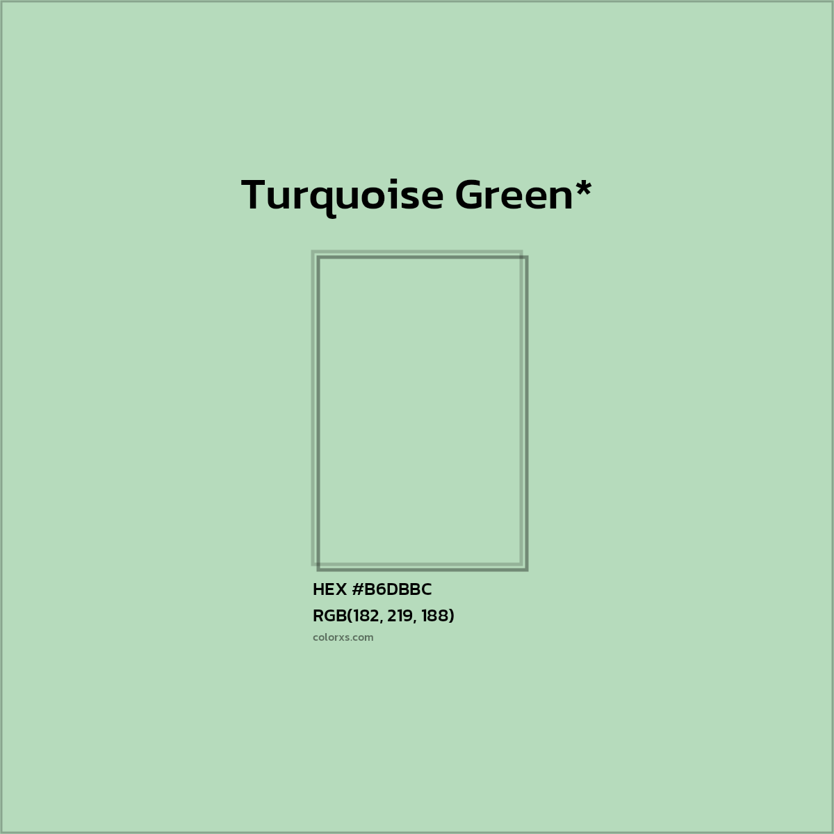 #B6DBBC hex color. RGB, RYB, CMYK, HSL, HSV codes and color conversions. Matching color names, palettes, paints.