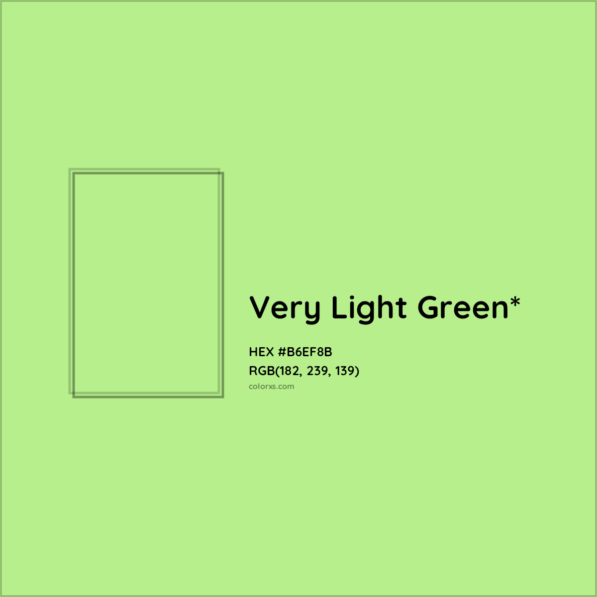 #B6EF8B hex color. RGB, RYB, CMYK, HSL, HSV codes and color conversions. Matching color names, palettes, paints.