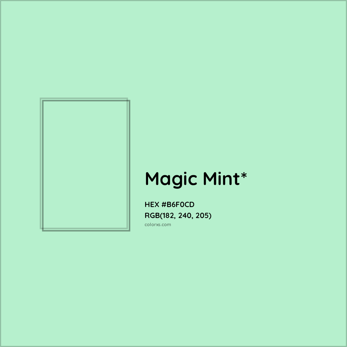 #B6F0CD hex color. RGB, RYB, CMYK, HSL, HSV codes and color conversions. Matching color names, palettes, paints.