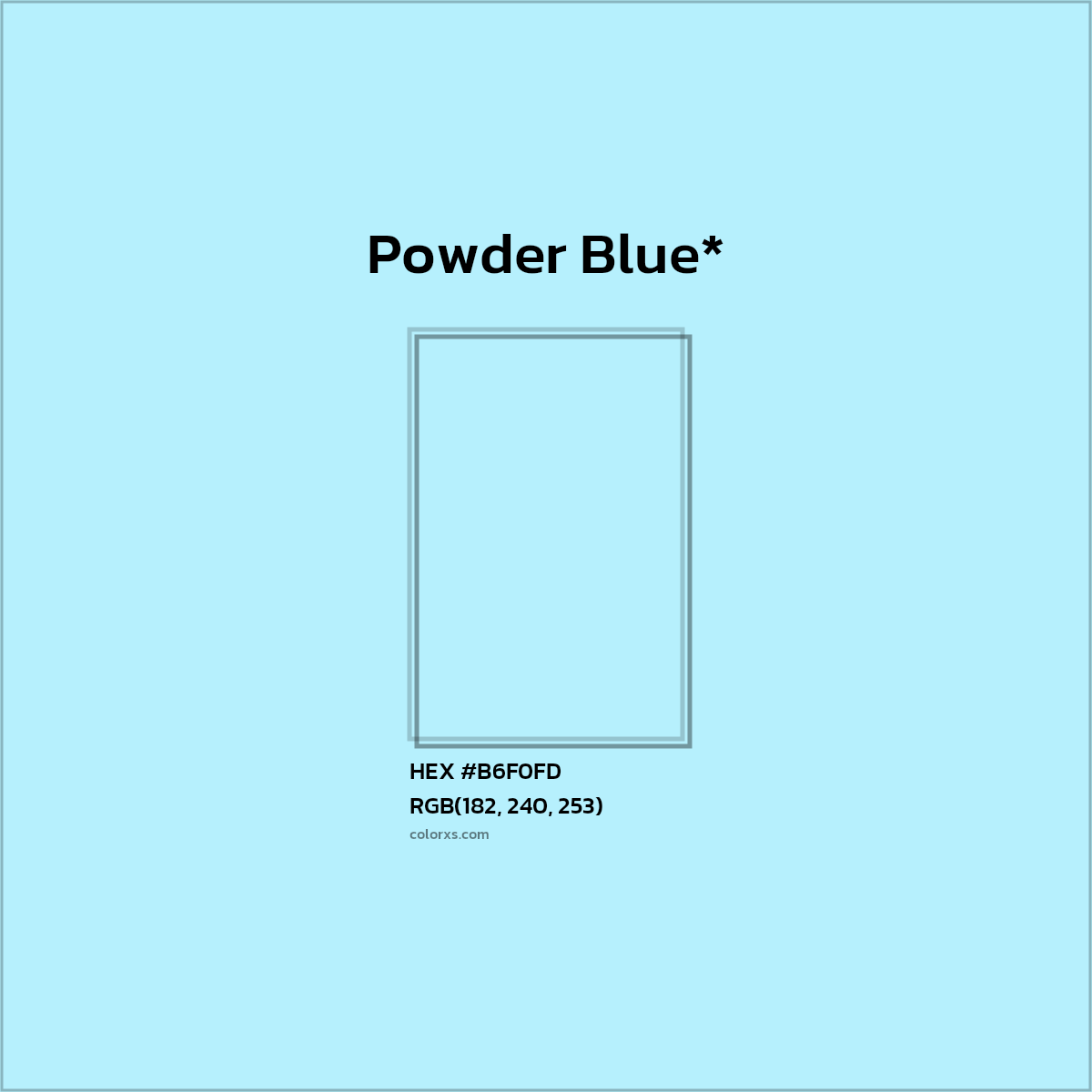 #B6F0FD hex color. RGB, RYB, CMYK, HSL, HSV codes and color conversions. Matching color names, palettes, paints.