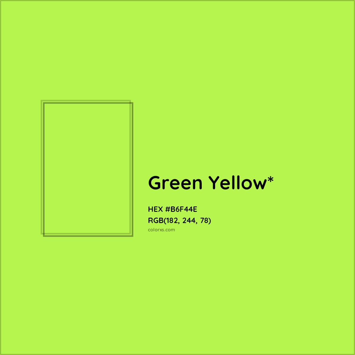 #B6F44E hex color. RGB, RYB, CMYK, HSL, HSV codes and color conversions. Matching color names, palettes, paints.
