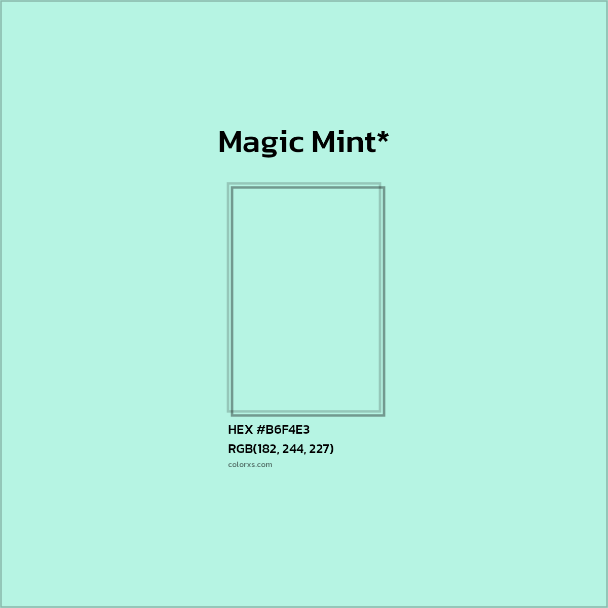 #B6F4E3 hex color. RGB, RYB, CMYK, HSL, HSV codes and color conversions. Matching color names, palettes, paints.