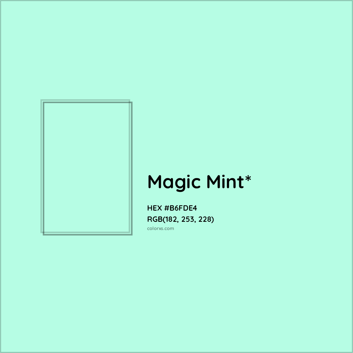 #B6FDE4 hex color. RGB, RYB, CMYK, HSL, HSV codes and color conversions. Matching color names, palettes, paints.