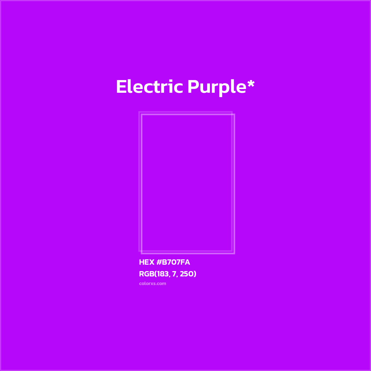 #B707FA hex color. RGB, RYB, CMYK, HSL, HSV codes and color conversions. Matching color names, palettes, paints.